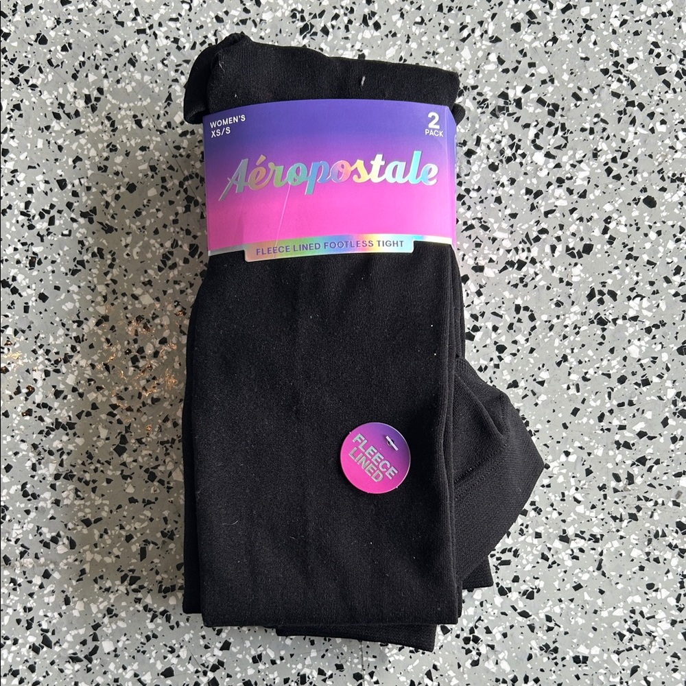 Aeropostale Black Fleece-Lined Footless Tight XS/S  2-Pack
